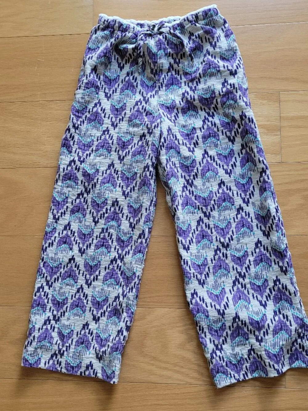 ZARA KIDS GIRL'S PURPLE IKAT PRINT PULL ON WIDE LEG PANTS SIZE 7